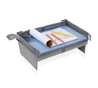 Children's Folding Travel Table with Drawing Function - Car Lap Tray with Drawing Board, Pens & Sticker Fun for Airplane, Car & Home (Light Blue/Grey)