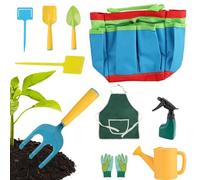 Children's Garden Set 10 Pieces - PE ABS Oxford 22 x 19 x 12 cm Tool Set | Shovel Rake Watering Can Gloves Apron Flower Pot Outdoor Games for Children Garden Sabbier