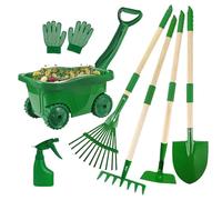 Children's Garden Tools Outdoor Play Set with Rake, Shovel, Hoe, Leaf Rake, Wheelbarrow, Gloves and Spray Bottle, Garden Toy for Garden, Backyard, Easter, Birthday