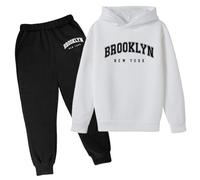 Children's Girls Hoodie and Sweatpants Set 2 Piece Brooklyn New York with Hood Active Fall Children Outfits Athletic Travel Sweatshirt with Hood Sweatpants Set Winter Fall Casual