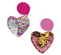Children's Girls' Wallet, Children's Coin Purse, Heart Sequin Coin Purse, Cute Coin Bag, Purse with Lanyard, Shoulder Bag Girls with Strap, Children's Mini Glitter Pouch, 2 Pieces, Multicolored, One