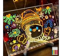 Children's Glow & Write LED Dry Erase Board, Doodle Glow Drawing Board, Acrylic Dry Erase Board with Light, LED Drawing Board for Kids with Stand, 7 Markers, Soft Cloth(M(20 * 20CM))