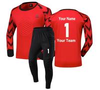 Children's Goalkeeper Goalkeeper Jersey Soccer Jerseys Sets with Sponge Youth Adult Customized Numbers (Red)
