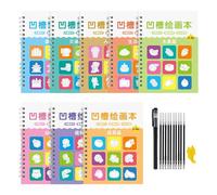 Children's Grooved Drawing Book Repeatable Painting Templates Practical Magics Copybook for Kindergarten 3-8 Ages Magics Copybook Multiple Types Basic Painting Templates Grooved Drawing Book