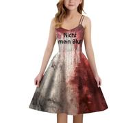 Children'S Halloween Costumes, Girls Blood Stain Print Medieval Style Spaghetti Strap Party Dance Dress