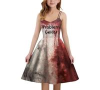 Children'S Halloween Costumes, Girls Blood Stain Print Medieval Style Spaghetti Strap Party Dance Dress
