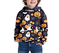 Children's Halloween Hoodie, Pullover, Halloween, Children's Long Sleeve Warm Sweatshirt, Ghost Pumpkin Cartoon Pattern, Casual Fashion Trends, Festival Sweater for Cosplay, Carnival Party