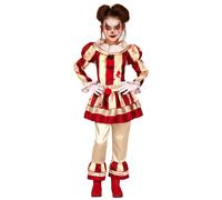 Childrens Halloween Red Striped Killer Circus Clown Kids Fancy Dress Costume