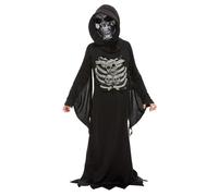 Childrens Halloween Skeleton Grim Reaper Costume Kids Fancy Dress Black Robe