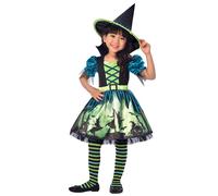 Childrens Halloween Witch Hocus Pocus Scary Kids Fancy Dress Costume Green Black