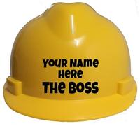 Children's Hard Hat Personalised The Boss Kids, Toddler Safety Construction Helmet With Chin Strap One Size Easy Ratchet Handle Adjustment -Yellow