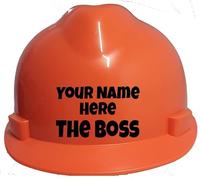 Children's Hard Hat Personalised The Boss Kids, Toddler Safety Construction Helmet With Chin Strap One Size Easy Ratchet Handle Adjustment -Orange