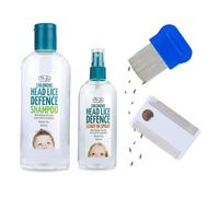 Children's Head Lice Defence Set Of 4 Leave In Spray Shampoo & Omoge Hair Lice Comb Natural Tea Tree Lemon Eucalyptus 150ml &250ml