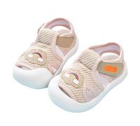 Children's Hollowed Canvas Rainbow Clouds Sneakers, Infant Baby Anti Kick Design Walking Trainers, Summer Soft Bottom Non-Slip Toddler Shoes, Adjustable-Strap Athletic Footwear (Beige, 3-6 Months)