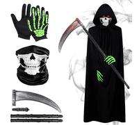 Children's Horror Clown Costume with Scythe Skull Mask 3-5 Years Ghost Costume Ghost Monster Horror Helowin Costume Grim Reaper Scythe Halloween Costumes for Children Fancy Dress Decoration Cosplay