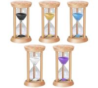 Children's Hourglass Set, 5-Piece Colourful Wooden Sand Timer Set, 1/2/3/5/10 Minutes Kitchen Timer, Suitable for Family, Children's Life, Playtime, Creative Gifts