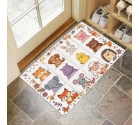 Children'S Illustrations Non Slip Door Mat - 40 x 60 cm Thin Rubber Back Doormat for Bathroom - Cute Little Animals Floor Mat Absorbent Quick dry Washable for Living Room Entryway Laundry Room, Brown