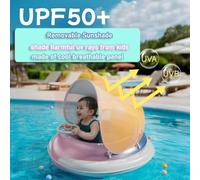 Children's Inflatable Pool Float with Sunshade Swimming Float Seat Boat Cute Car Baby Floatie with Seat Swimming Ring with Steering Wheel Sea Float Raft Air Bed Swim Mattress for Girls Boys 1-5 Years