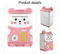 Children's Interactive ATM-Style Piggy Bank with Fingerprint Lock & Password Protection, Large Capacity Savings Box for Kids, ABS Plastic Money Bank(Light Pink)