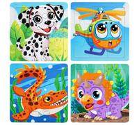 Children's Jigsaw Puzzles Set, 4 Pack, Colorful Animal Designs, Dalmatian Dog, Helicopter, Dinosaur, Triceratops Theme