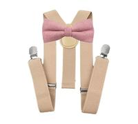 Children's Kids Boys Cotton Blend Pre-Tied and Elasticated Bow Tie & Cream Braces Set (Dusty Pink) - suitable for formalwear, weddings, parties, pageboy outfits