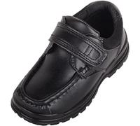 Childrens Kids Boys Faux Leather Easy Slip On Touch and Close Formal Smart School Shoes - Black - UK Infant 8 / EU 26