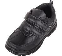 Childrens Kids Boys Twin Strap Touch and Close Faux Leather Formal Smart School Shoes Trainers - Black - UK Child 1 / EU 33-34