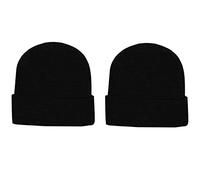 Children's Kids Girls Boys Thermal Lined Plain Black Hat Stretchy Beanie Hat 5 to 10 Yeas Approx Size for Winter Autumn (Pack of 2, Black)