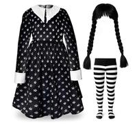 Childrens Kids Girls Scary Schoolgirl Patterned M Aged 7-9 Halloween Fancy Dress Costume Tights and Black Plaits Wig Horror