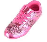 Childrens Kids Girls Slip On Lace Up Walking Running Sports Glitter Trainer Sneakers - Pink - UK 2 / EU 35