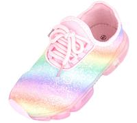 Childrens Kids Girls Sparkle Glitter Rainbow Casual Sports Running Walking Trainers Sneakers - Rainbow - UK Child 2 / EU 35