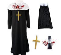 Childrens Kids Girls Zombie Nun Sister Halloween Fancy Dress Costume Horror Scary Fake Blood Cross (Large (10-12 Years))