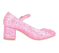 Childrens Kids Slip On Heeled Sparkly Glitter Pagent Party Shoes ABSOLUTE FOOTWEAR Pink 2