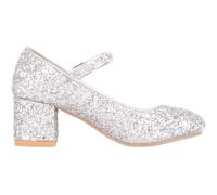 Childrens Kids Slip On Heeled Sparkly Glitter Pagent Party Shoes ABSOLUTE FOOTWEAR Silver Infant 12