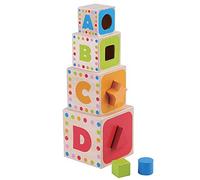 Childrens, Kids Toy Wooden Stacking Cubes with Shape Sorter, Large Size