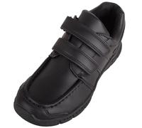 Childrens Kids Twin Touch and Close Faux Leather Smart School Shoes - Black - UK 4