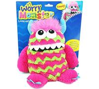 Children's Kids Worry Monster Soft Plush Toy With Zip Up Mouth Eats Worry Notes Sleep Companion Fluffy Fur With Troll Hair pink & green