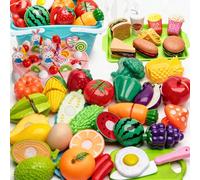 Children's Kitchen Toy Set Includes food toys such as vegetables, fruit and pizza, plus an accessory basket. An for boys and girls aged 3 years and above. (b)