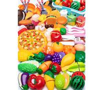 Children's Kitchen Toy Set Includes food toys such as vegetables, fruit and pizza, plus an accessory basket. An for boys and girls aged 3 years and above. (a)