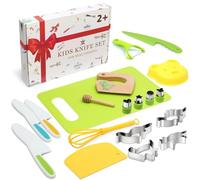 Children's Knife 20-Piece Children's Safety Chef's Knife Kitchen Knife Set with Vegetable Cookie Cutters, Wooden Knife, Chopping Board etc. Montessori Toy as a Birthday Gift for Children from 2 Years