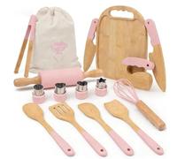 Children's Knife Set - 29 Pieces with Safe Kiddi Cutter, Wooden Knife Chopping Board - Montessori Kitchen Set for Learning to Cut from 3 Years (Pink)