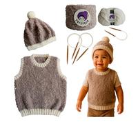 Children's Knitting Set, Vest and Hat, Wool Yarn with Instructions, Beginner Friendly, The First Vest for Your Children (Apricot)