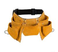 Children's Leather Tool Belt with Adjustable Waist Strap, Stainless Steel Hammer Rings & Multiple Pockets for Gardening Role-Play - Light Brown(Pink)