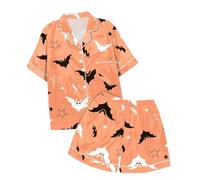 Children's Leisure Halloween Printed Button Collar Short Sleeved Top Shorts Pajama Set Baby Boy Footed Fleece Pajamas Light Purple