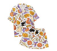 Children's Leisure Halloween Printed Button Collar Short Sleeved Top Shorts Pajama Set Baby Boy Footed Fleece Pajamas Dark Purple