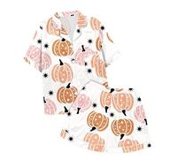 Children's Leisure Halloween Printed Button Collar Short Sleeved Top Shorts Pajama Set Fuzzy 2t Light Pink