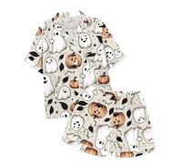 Children's Leisure Halloween Printed Button Collar Short Sleeved Top Shorts Pajama Set Fuzzy 2t Purple