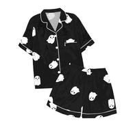 Children's Leisure Halloween Printed Button Collar Short Sleeved Top Shorts Pajama Set Girls Robe Size 5t Dark Blue