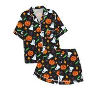 Children's Leisure Halloween Printed Button Collar Short Sleeved Top Shorts Pajama Set Girls Robe Size 5t Dark Purple