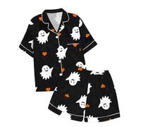 Children's Leisure Halloween Printed Button Collar Short Sleeved Top Shorts Pajama Set Girls Robe Size 5t Light Purple